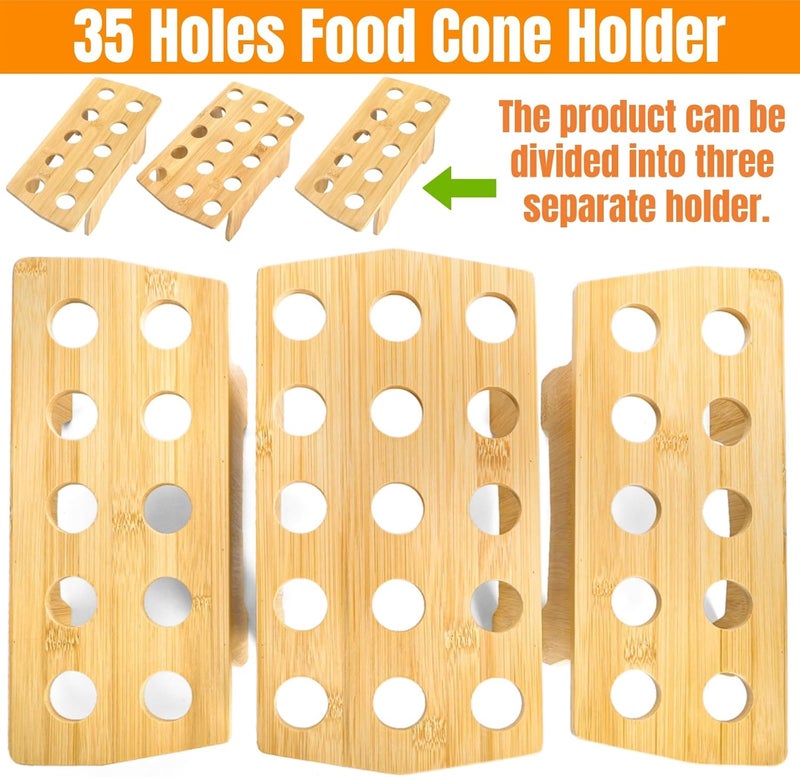 Acshio Wooden Ice Cream Cone Holder Stand, 35 Holes Food Cone Holder for Buffet with 100 Wooden Cones 100 Bamboo Sticks, Disposable Cone Display Stand Snack Tray for Desserts, Charcuterie, Restaurant - Image 4